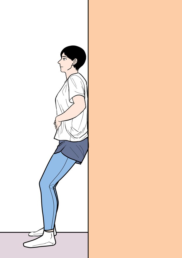 벽에 기댄 세미 스쿼트