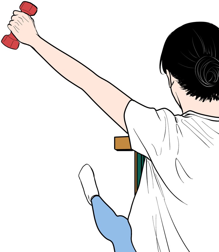어깨 대각선 올림 운동: 아령
