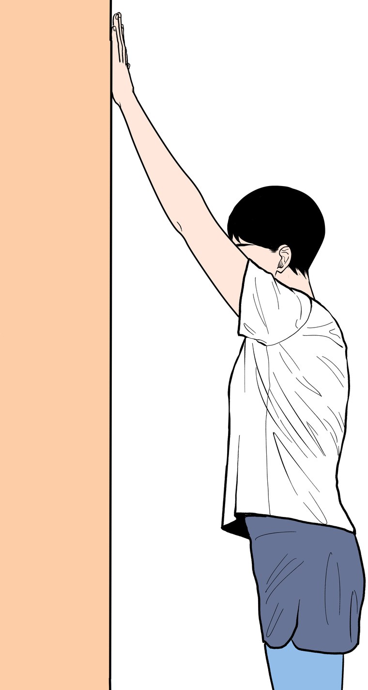 넓은등근 스트레칭: 벽